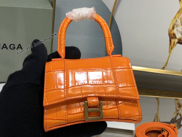 Balenciaga專櫃爆款升級版橙色鱷魚紋沙漏包 巴黎世家mini Hourglass沙漏包 fyj1104